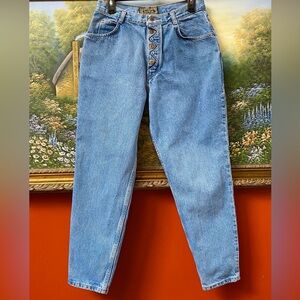 Vintage Bonjour Mom Denim Jeans Button Fly Zig-Zag Stitching Size 15-16 Waist 28